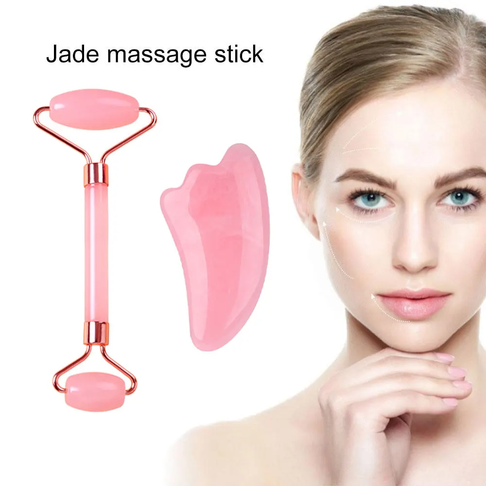 

Jade Roller Gua Sha Scraper Massager For Face Natural Resin Beauty Massage Tools Pink Guasha Face Lift Double Chin Remover
