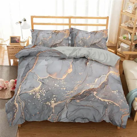 Комплект постельного белья с мраморным рисунком, пододеяльник серого и золотого цвета для мужчин и взрослых, мягкое готическое одеяло с абстрактным рисунком и шнурком