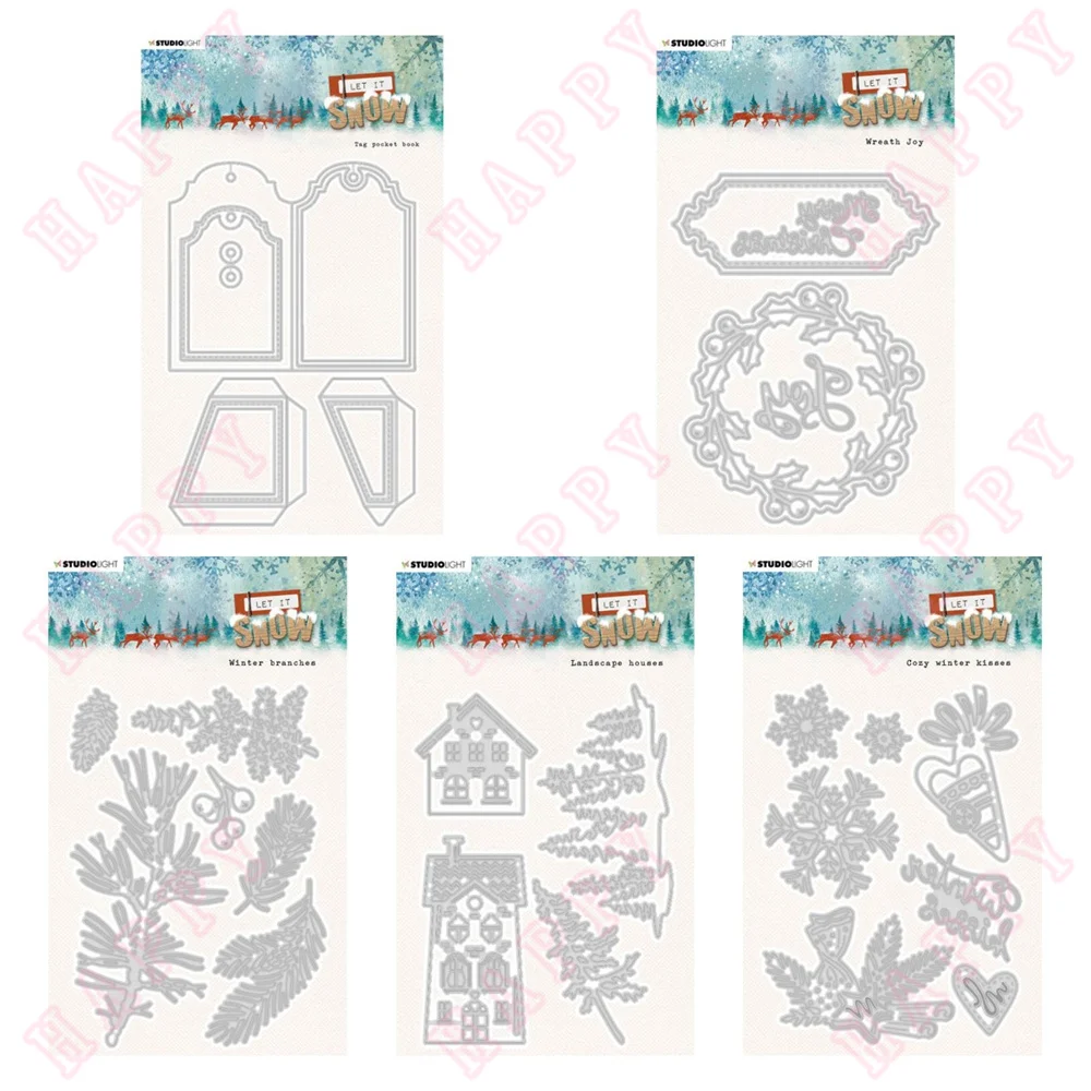 

Winter Branches Landscape Houses Wreath Joy Metal Cutting Dies DIY Scrapbooking Decorative Embossing Greet Handcraft Template