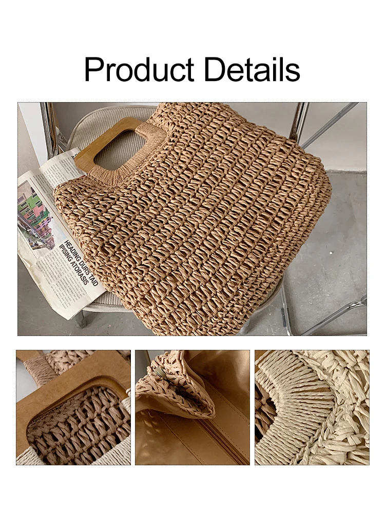 Fashion Woven Straw Women Tote Handbags Large Capacity Bohemian Travel Beach Bag Summer Casual Hollow Out Female Shopper Purse