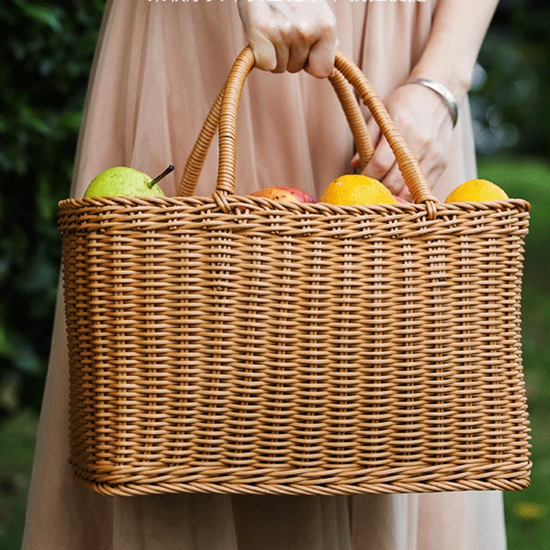 

Плетеные плетеные корзины из ротанга, коробки для хранения для пикника, вместительная Подарочная сумка для фруктов, портативная корзина для покупок, инструменты для хранения на открытом воздухе