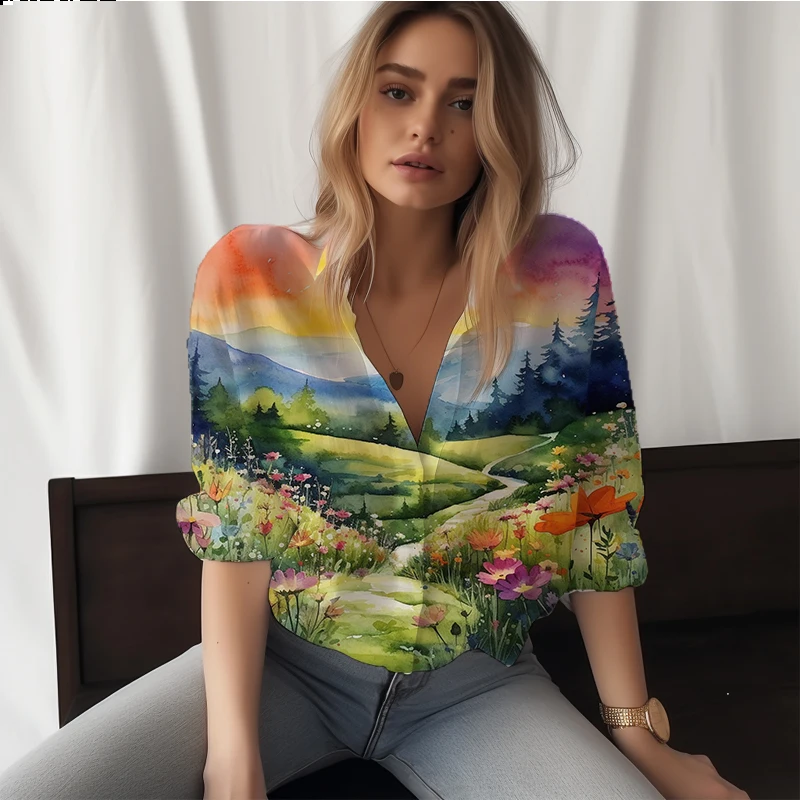 

New Ladies Shirt Flower Scenery 3D Printing Women's Shirts Leisure Style Women's Shirts Fashion High -quality Women's Shirt