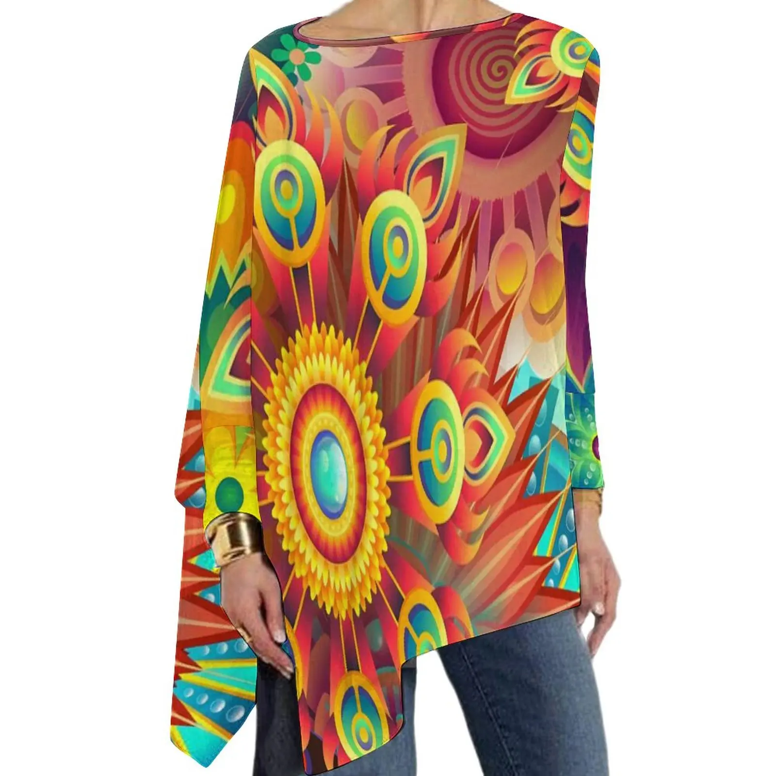 

Flower Power T-Shirt Floral Hippie Y2K Long-Sleeve T-Shirts Female Loose Tee Shirt Big Size Design Tees