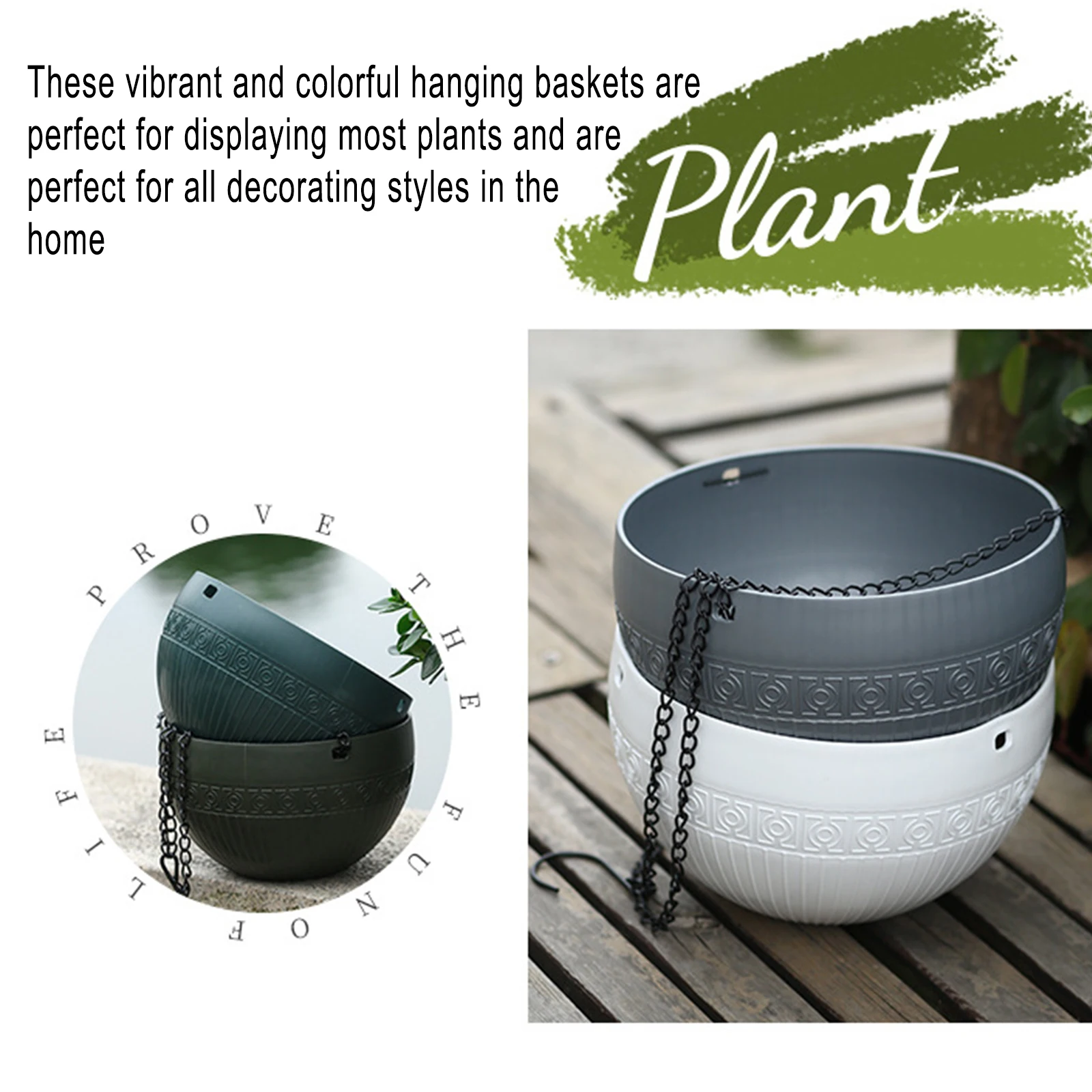 

Hanging Baskets Flower Pots With Rustproof Chains Hanging Flowerpot Outdoor Plastic With Drainage Hole High Quality