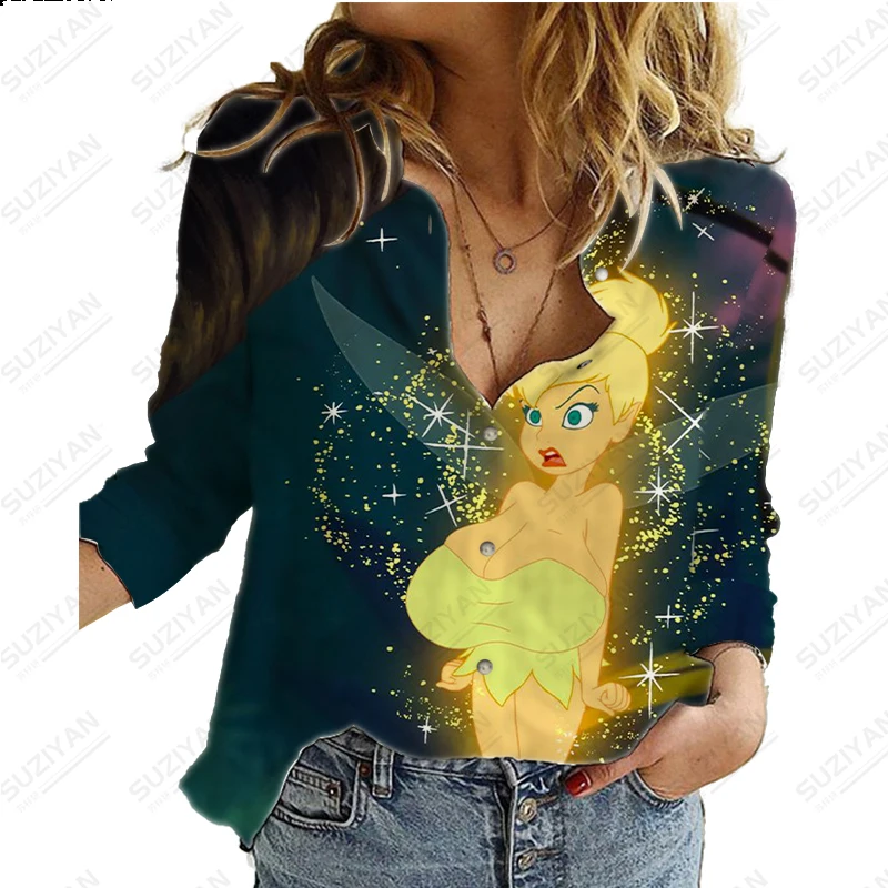 

Autumn Sunscreen Shirt Long Sleeve Shirt 3D Printed Disney Elf Loose Relaxed Comfortable Button Up Shirt Summer Standing Collar