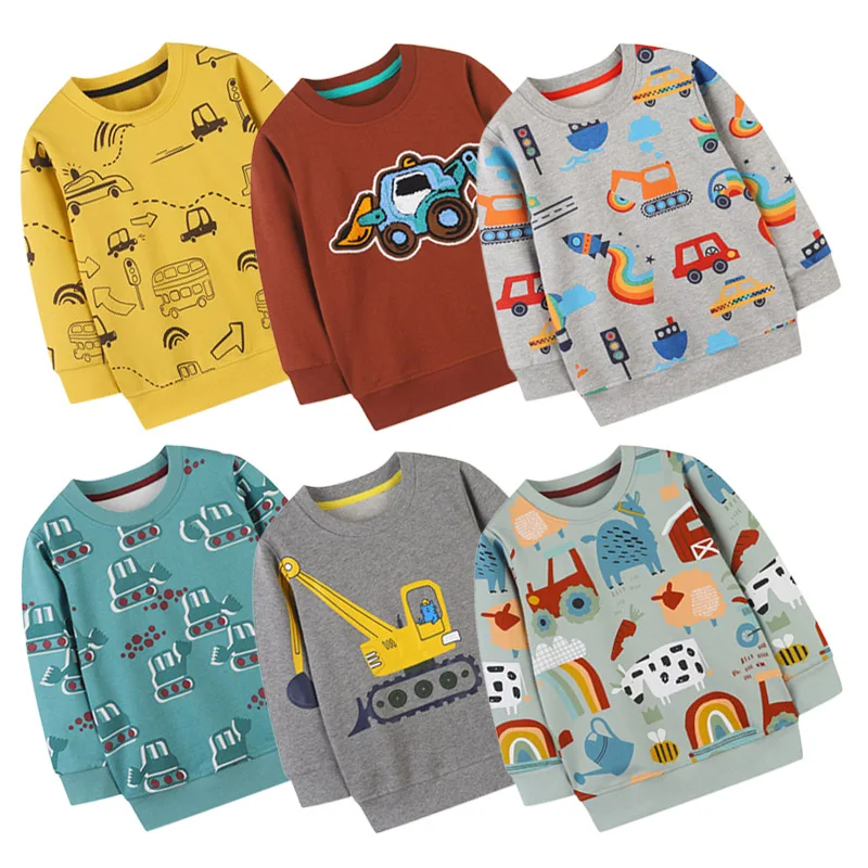 

Boys Cartoon Excavator Jumper Top 2023 Spring Autumn Children's Sweatshirt Long Sleeve Cotton Pullover Kids Clothes Dropship