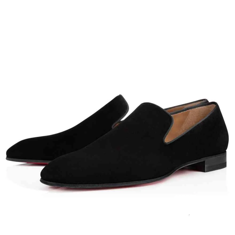 

Brand Red Bottom Loafers Luxury Party Wedding Shoes Designer BLACK PATENT LEATHER Suede Dress Shoes For Mens Slip On Flats