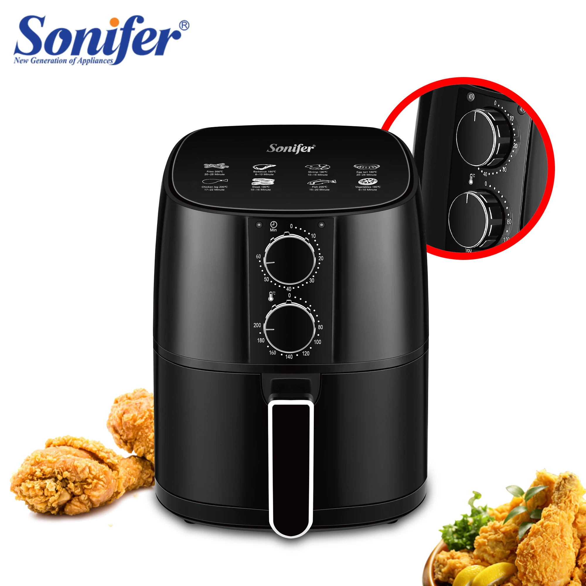 Air Fryer 4.2L Large Capacity 360°Baking Toaster Without Oil Electric Deep Fryer Nonstick Basket Chicken Frying Sonifer
