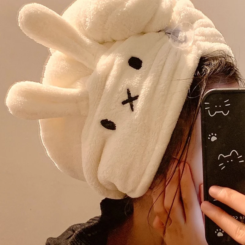 Фото Симпатичная бархатная шапочка для сухих волос Miffy Coral, супер впитывающее полотенце для девочек, быстросохнущая шапочка для душа с обертыванием волос, мультяшная шапочка для сухих волос №1
