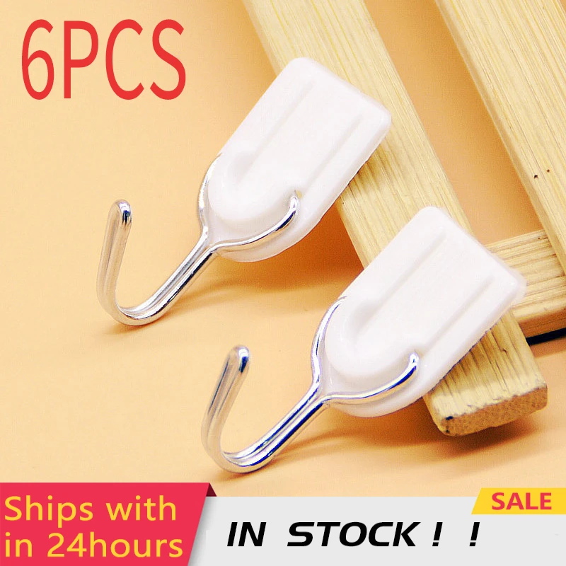 

6PC Strong Self Adhesive Hook Wall Mount Hangers Suction Cup Seamless Hooks For Living Room Kitchen Bathroom Multi-Purpose Hooks