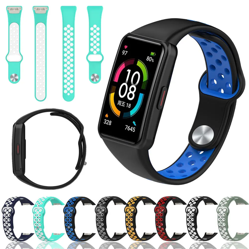 

Ремешок для Huawei Honor Band 6, мягкий силиконовый двухцветный Воздухопроницаемый браслет для наручных часов, умный Браслет для Honor Band 6