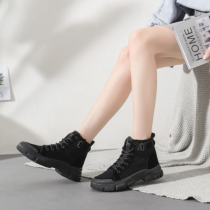 Winter Ankle Boots Female 2022 New Student Wild Knight Short Boots Short Tube High Top Small Short Boots Canvas Shoes 35-40