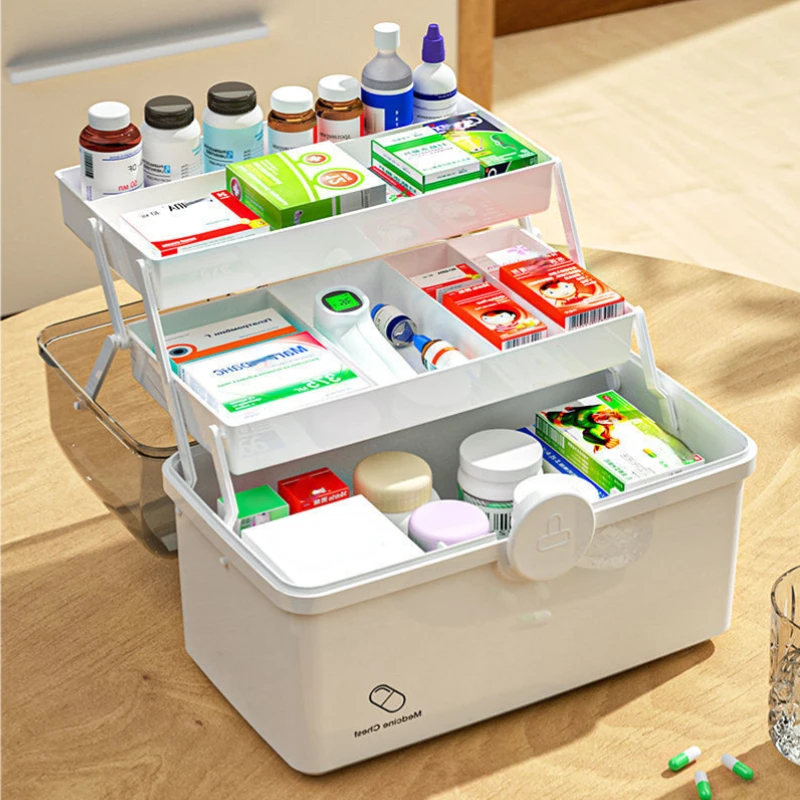 

3 layer Portable Family Folding Extra Large Medicine Box Container Capacity Pill Cases Organizer Storage First Aid Kit for Home