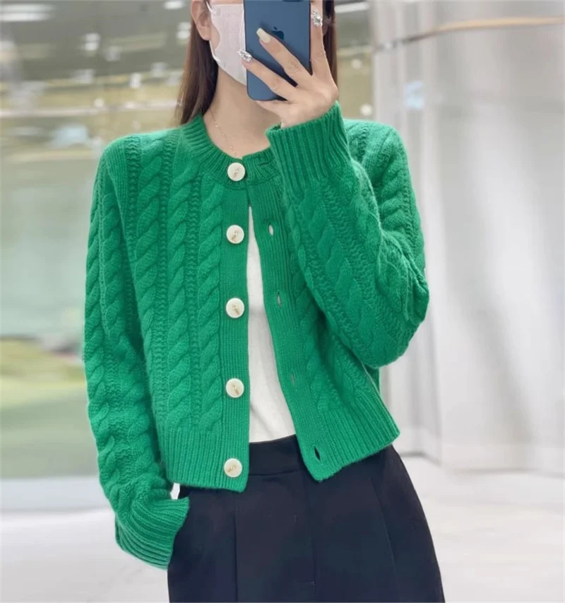 Высококачественный утепленный свободный короткий кашемировый вязаный кардиган