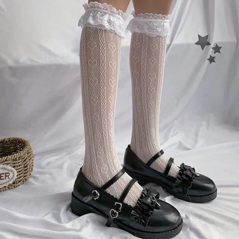 

In Stock Lolita Women's Socks Lolita Socks Love Mid-Calf Lace Bunching Socks Internet Celebrity Calf Socks