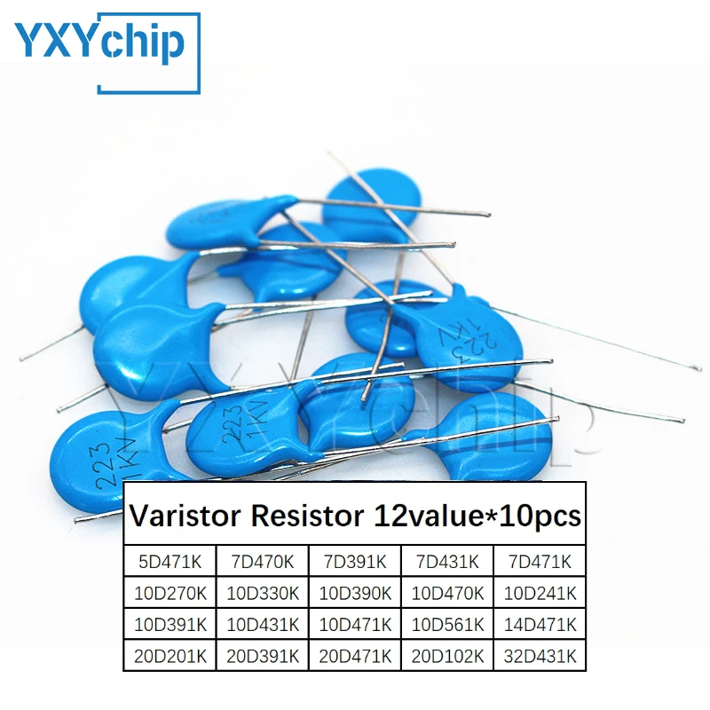 120 шт. = 12 значений * 10 Набор варисторных резисторов 5D471K 7D471K 7D431K 7D391K 10D471K 10D431K 10D391K