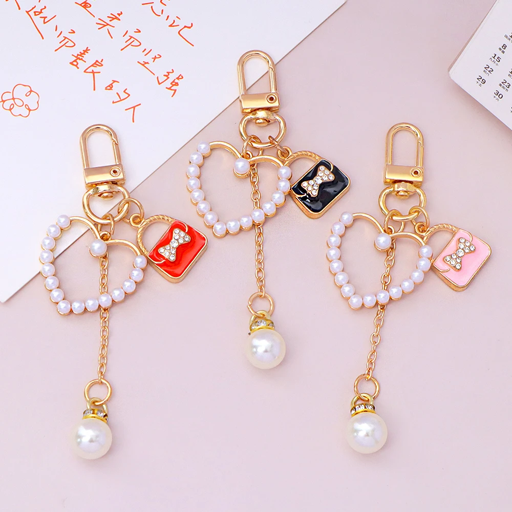 Модный эстетический брелок с бантом имитация жемчуга кулон в форме сердца