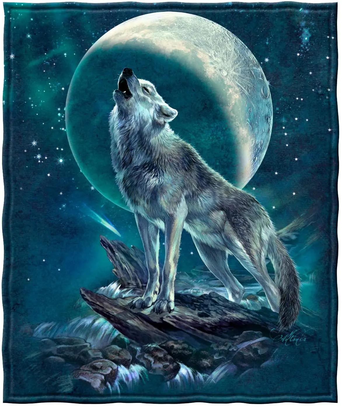 

Dawhud Direct Fleece Throw Blanket (Moon Soloist Wolf)