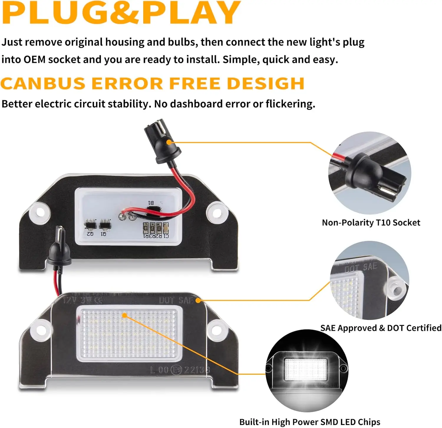 Фото Светодиодная лампа 18SMD для подсветки номерного знака без ошибок для Dodge Magnum Charger Challenger Avenger Dart Chrysler 300 №2