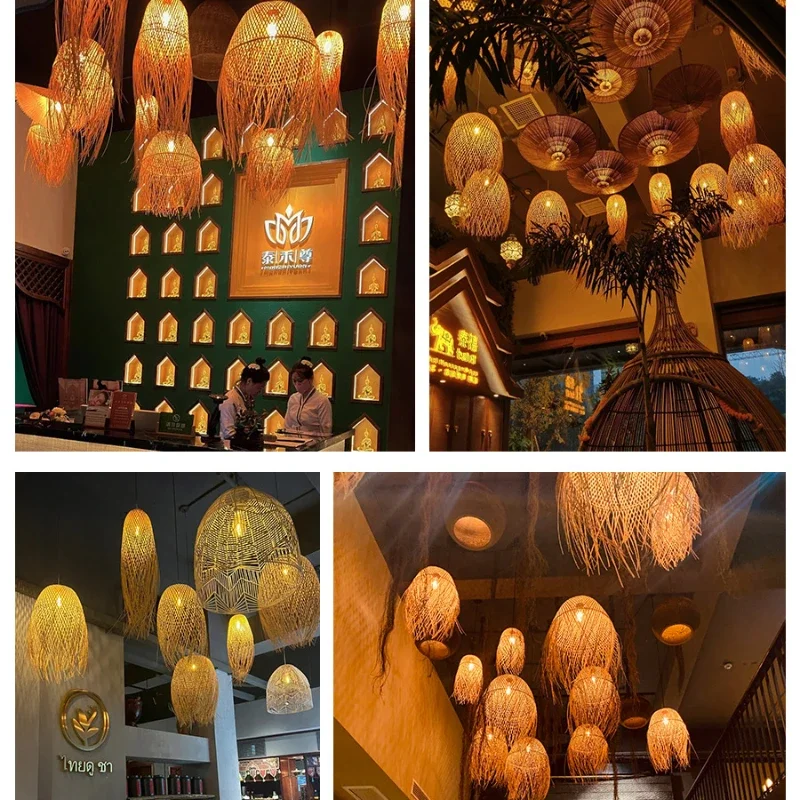 

Rattan Creative Bamboo Chandelier Chinese Zen Lighting Teahouse Wabi-Sabi Wind Rattan Lighting Art Lampshade