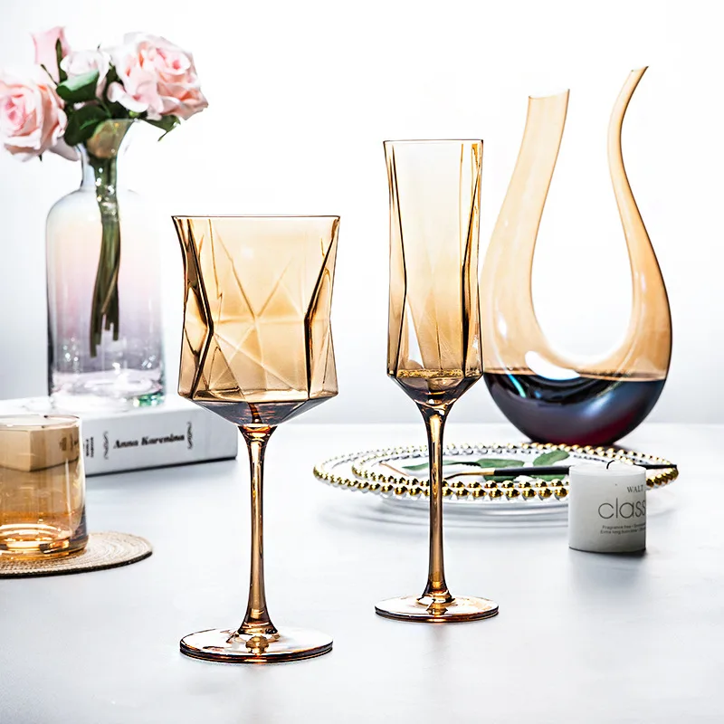

Geometric Crystal Wine Glass Colorful Gold-rimmed Champagne Glass Whiskey Glass Diamond Polygonal Goblet