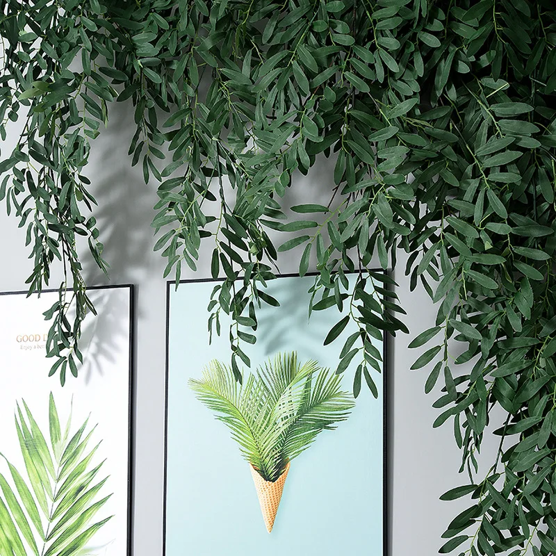 

130cm Artificial Green Plant Hanging Silk Willow Vine Home Wall Decoration Olive Leaves Rattan Art Wedding DIY Decoration