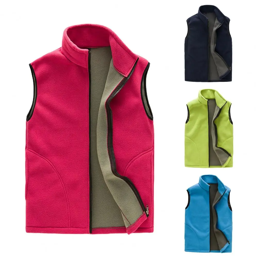 

Женский флисовый жилет, однотонный теплый осенний жилет на молнии, с воротником-стойкой, без рукавов, для спорта на открытом воздухе