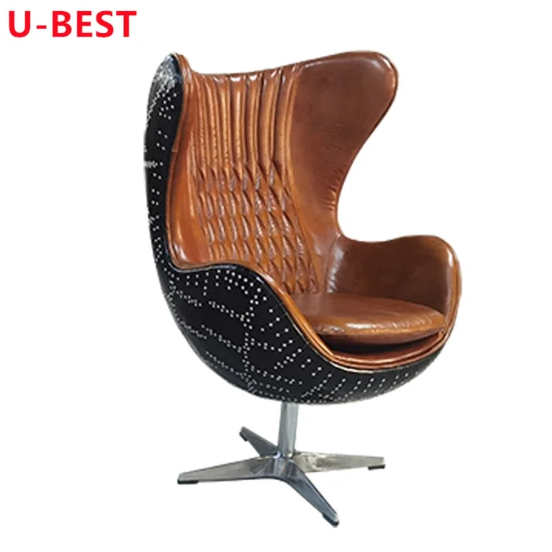 

U-Best Retro Vintage Tilting Swivel Black Aluminium Aviation Egg Chair Living Room Armchair Designer Accent chair