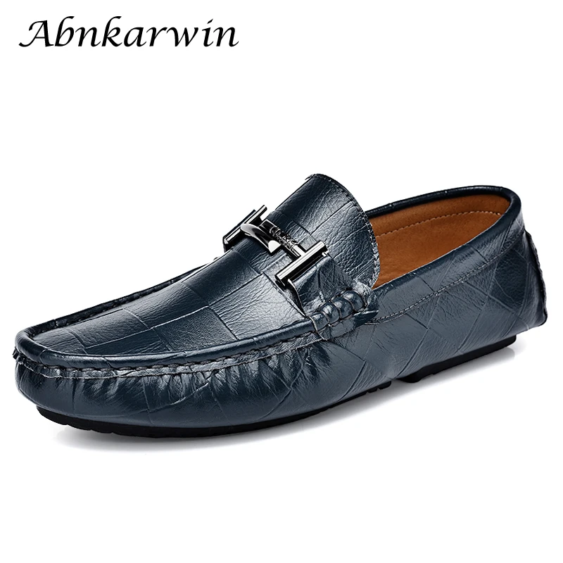 

Spring Summer Slip On Casual Leather Men Loafers Moccasins Luxury Shoes Fashion Driving Shoes Moccasin Man Blue Black Brown