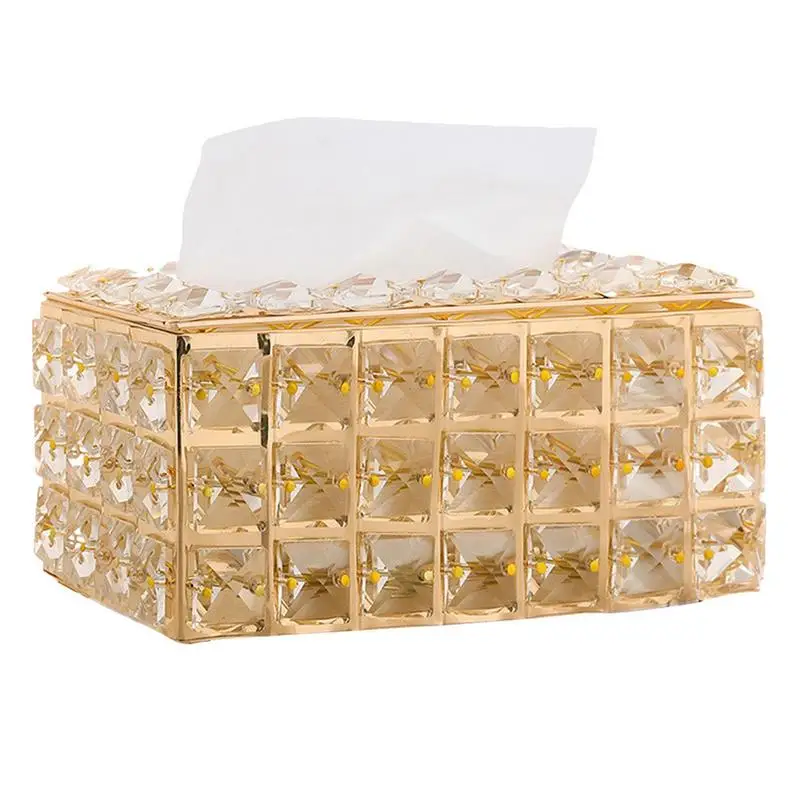 

European Crystal Tissue Box Simple Coffee Table Desktop Rectangular Faux Crystal Tissue Napkin Storage Holder Home Decor