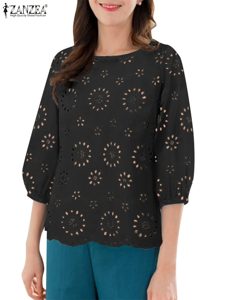 ZANZEA Элегантные женские топы с вырезами повседневная модная блузка круглым