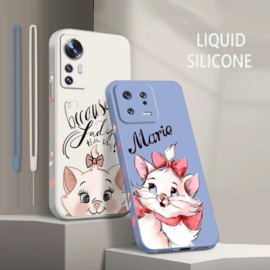 

Disney Marie Cat Cute For Xiaomi Mi 13 12 12T 11 11T 10 10T 9 9SE Lite Pro Ultra A3 Liquid Left Rope Soft Phone Case Coque Capa
