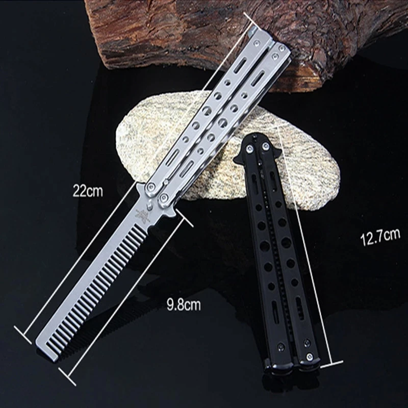 Складная расческа из нержавеющей стали Учебный нож-бабочка для бороды щетки