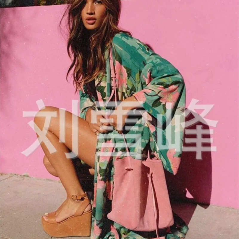 SUSOLA длинный кардиган с цветочным принтом купальник в стиле бохо расклешенными