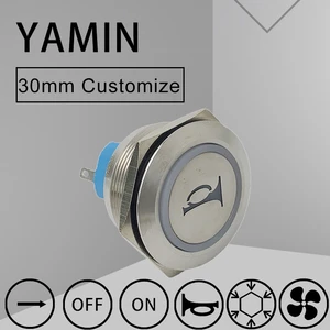 30mm 1NO 1NC Luminous Character Metal Push Button Switch Lettering Start Stop Power Supply Laser Fix Or Reset Custom 5A 250VAC