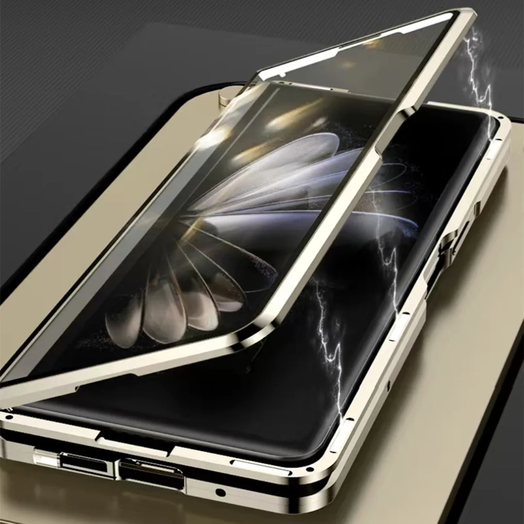 Alloy Metal Frame Bumper Armor Magnetic Flip Case For Xiaomi Mix Fold2 Fold Privacy Anti-Spy HD Tempered Glass Protector Cover