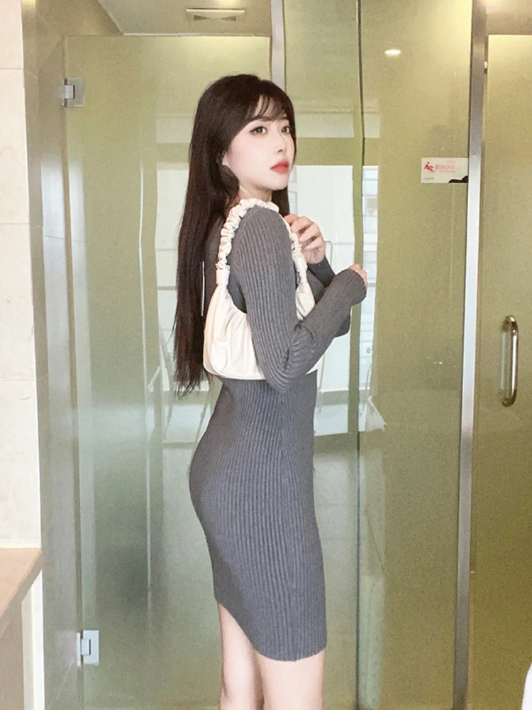 Оболочка с длинными рукавами. Нижнее платье. Высокоэластичный осенне-зимний