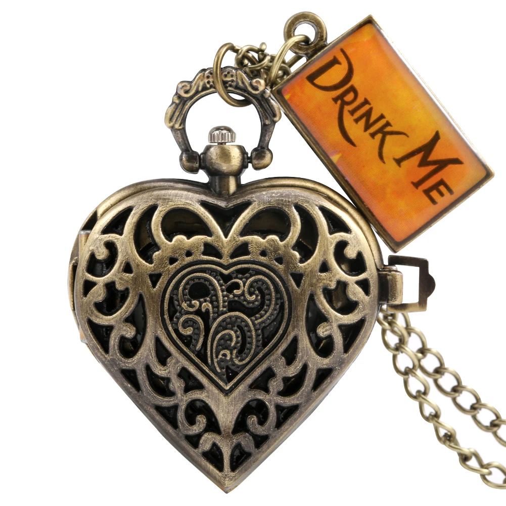 

Vintage Unisexl Quartz Bronze Heart Shaped Pocket Watch Rabbit Tag Slim Chain Exquisite Fashion Men Women Pendant Souvenir Gift