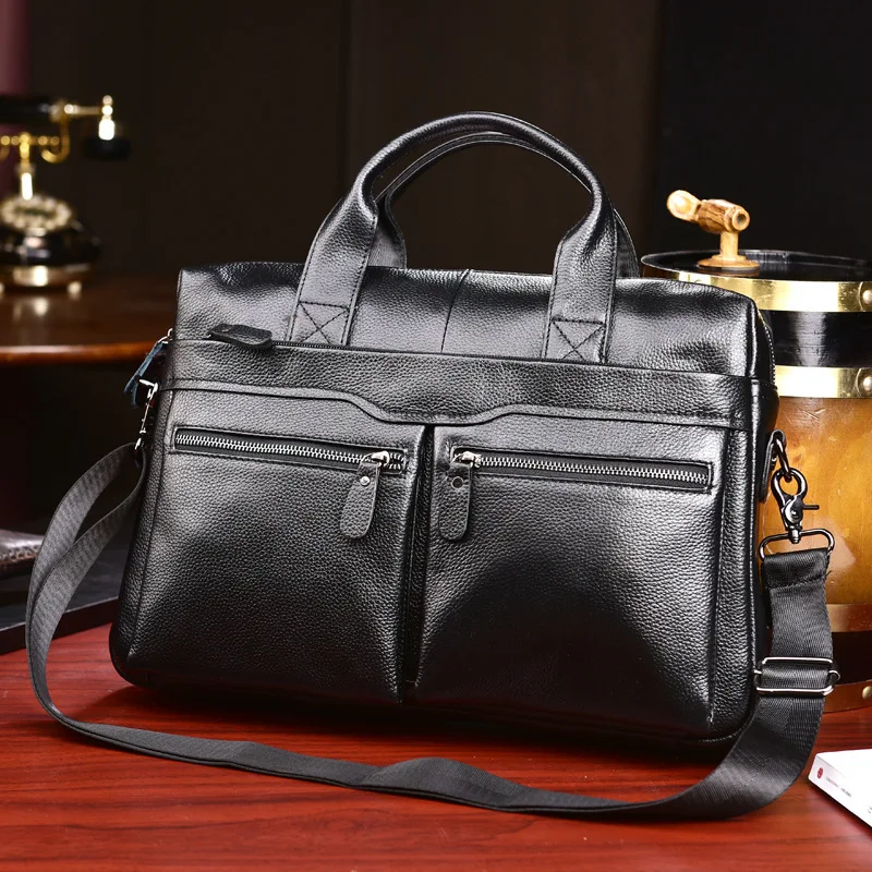 

Business Genuine Leather Men Briefcase Large Capacity Laptop Messenger Bags Retro Shoulder Bags Cow Leather Male Handbags