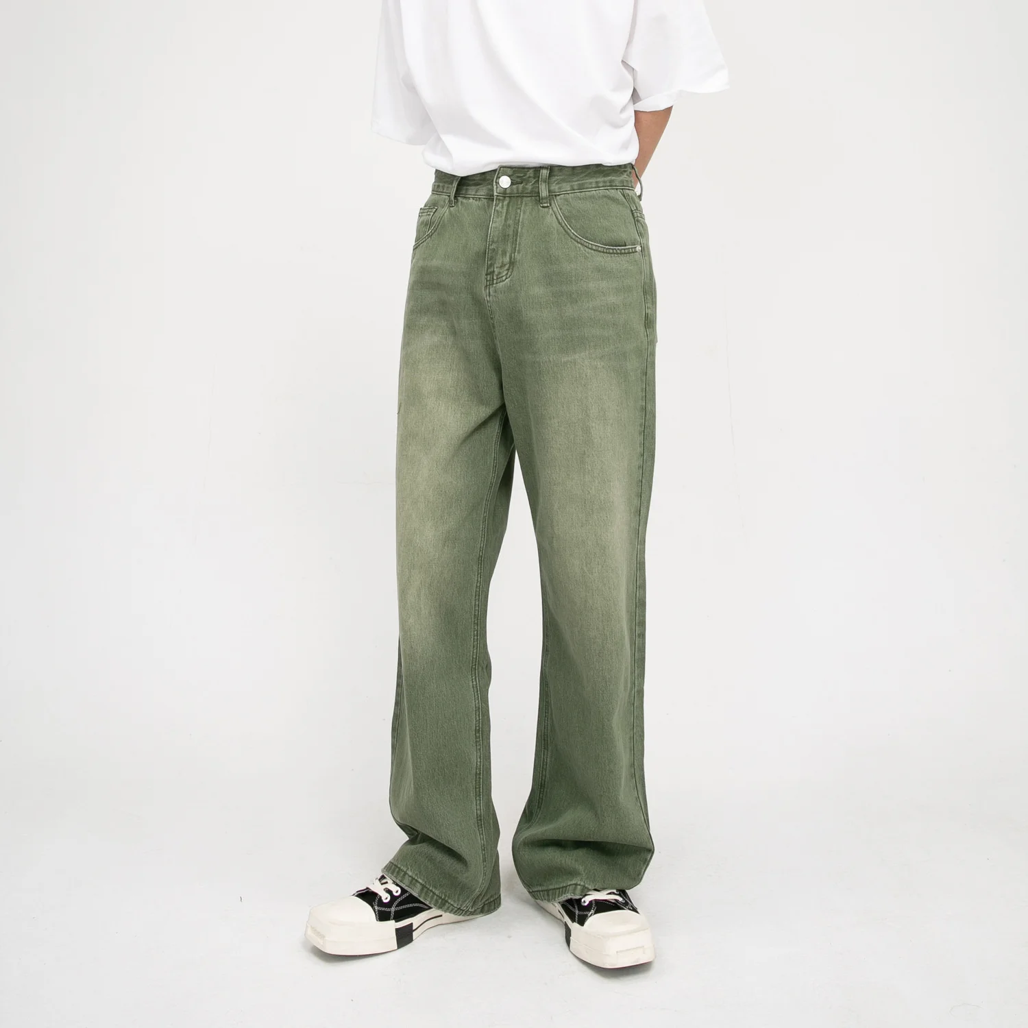 

Джинсы мужские прямые в Корейском стиле, Модные Винтажные брюки из денима с вареным эффектом, свободные повседневные штаны с широкими штанинами, уличная одежда