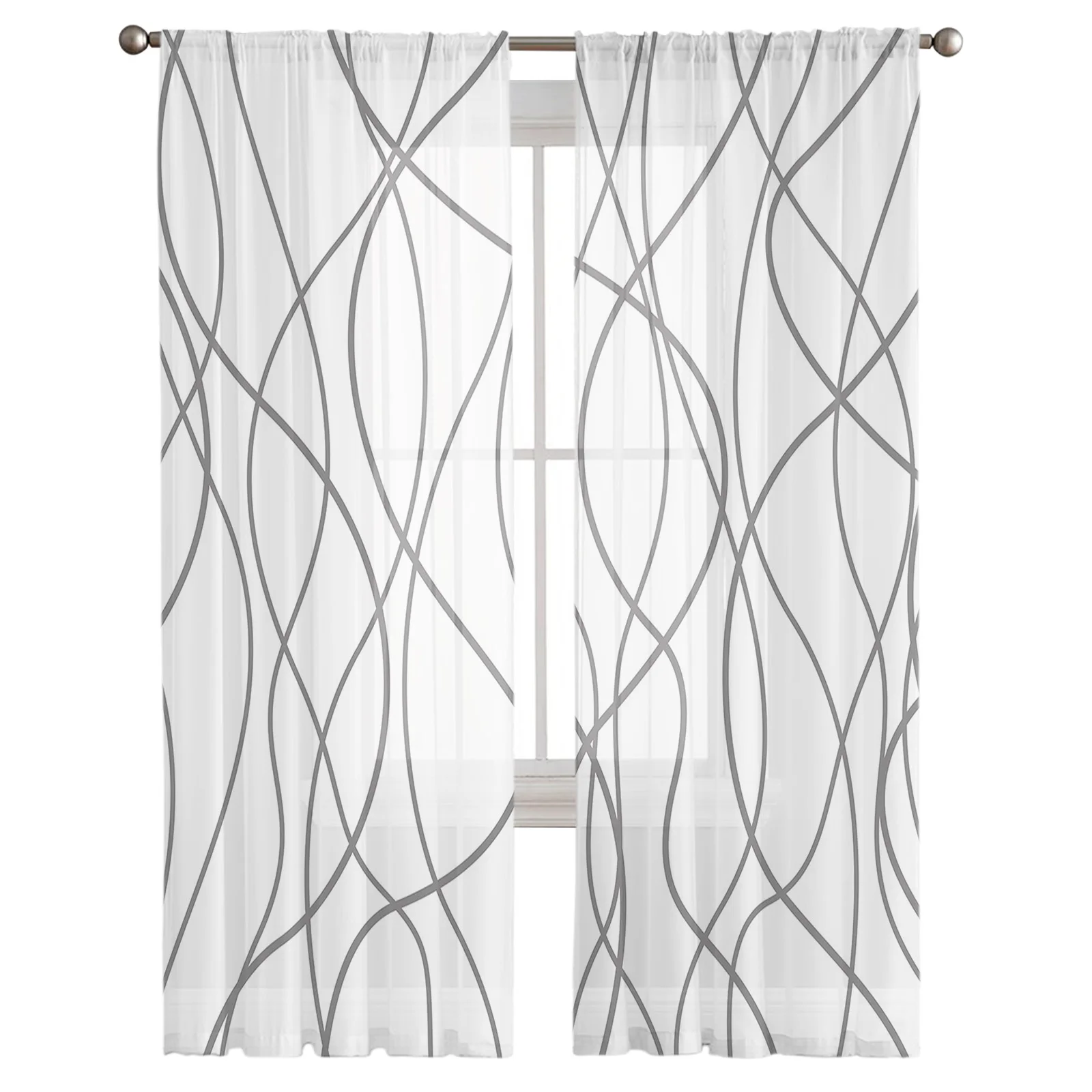 

Simple Modern Art Black Twisting Lines Tulle Curtains for Bedroom Home Decor Living Room Kitchen Voile Curtains for Blind Drapes