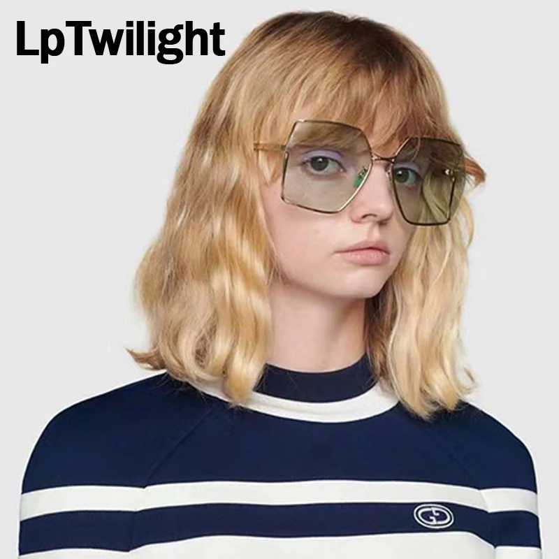 

2022 Brand upscale Designer Square Sunglasses Women Trend Half frame Green Sun Glasses Men Vintage Oversized Shades Female UV400