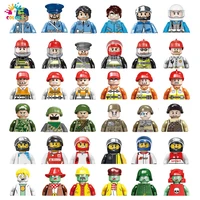 disney city mini action figures building blocks worker fireman player pirate bricks educational toys for kids birthday gifts