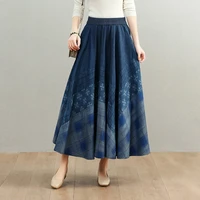tiyihailey free shipping 2022 new long maxi a line skirt women elastic waist spring autumn denim jeans vintage big hem print