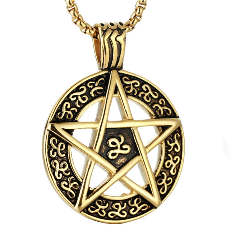 

Vintage Witchcraft Pentagram Necklace Pentacle Five-Pointed Star Wicca Satan Punk Rock Chain Man Egypt Osiris Celtic Jewelry