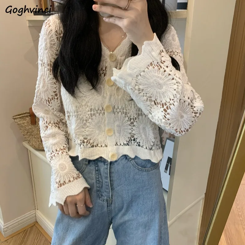 

Women Blouses Solid Hollow Out V-neck Spring Autumn Long Sleeve Tops Fashion Elegant Casual Korean Style Ulzzang Chic New Mujer