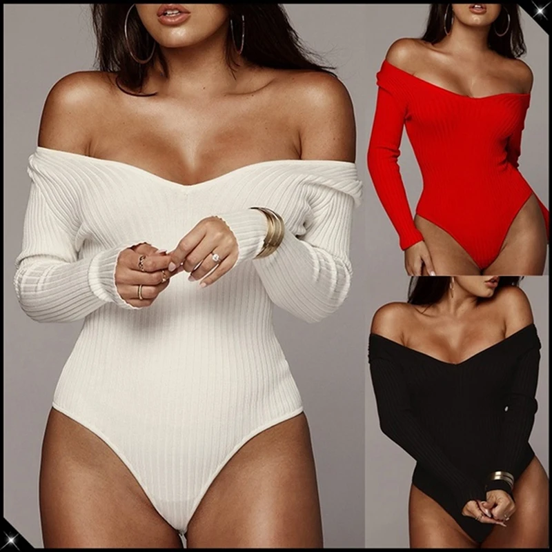 

Bodysuit Long Sleeve Women Body Streetwear Dropshipping Forefair Sexy Bodycon V Neck Sheath Crotch Basic Black Overalls Top