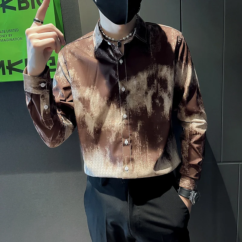 

Блузка мужская с длинным рукавом и принтом, в Корейском стиле