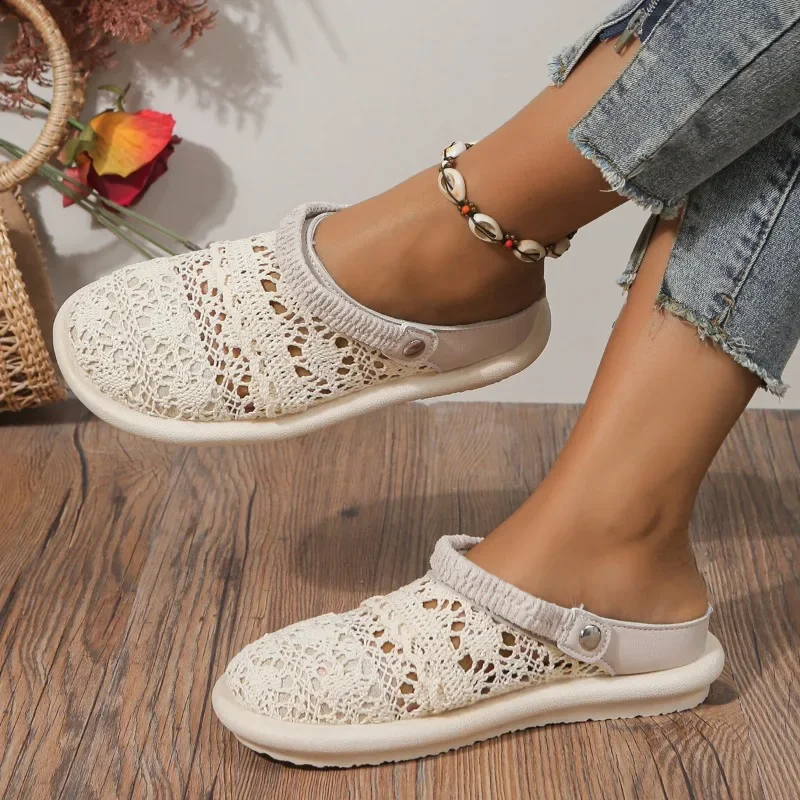 Новинка лета 2024 босоножки Baotou с кружевной дышащей мягкой подошвой Повседневная