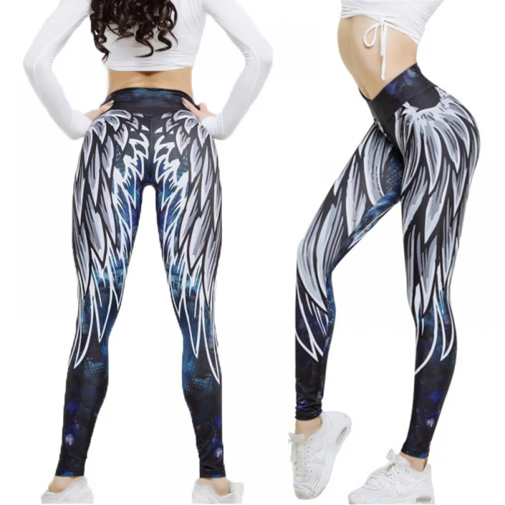 Womens Wing Printed Yoga Slim Workout Leggings Fitness Sports Pants Gym Running Athletic Tightening Cropped |